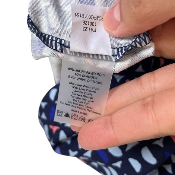 Title Nine Dream V Neck Dress Wild Waves Geometric Print Navy Blue Travel Size L - Picture 11 of 11